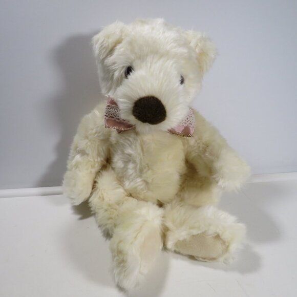 White Soft Bear with Pink Wired Ribbon & Lace Bow Valentine's Gift - Picture 1 of 11